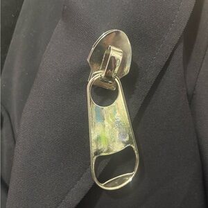 Silver plated oversized zipper brooch